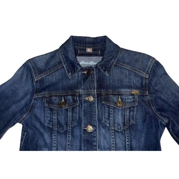 Eddie Bauer Women's Denim Jacket Size Small Trucker Biker Pockets Classic EUC - Picture 3 of 6
